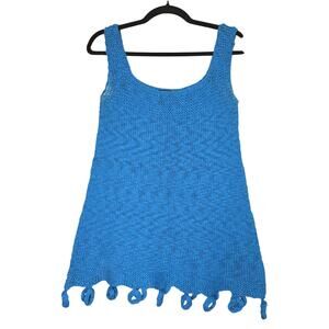 Audrey & Grace Dress Womens Medium Blue Knit Cotton Tank Top Loop Hem Boho